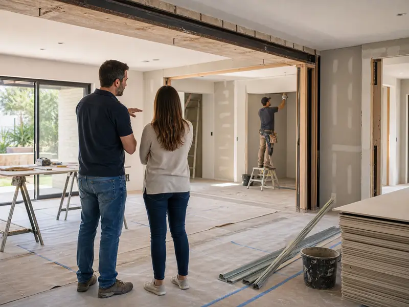 Cliente e profissional acompanhando reforma residencial organizada